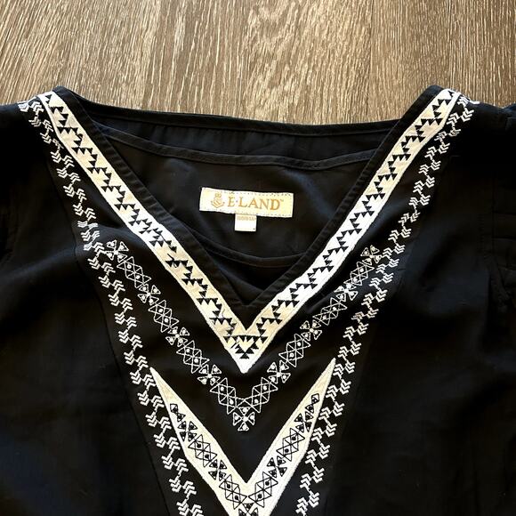 EUC E-Land Black White Embroidered Layered Skirt Dress Sz Small Fit & Flare Boho - Picture 4 of 13